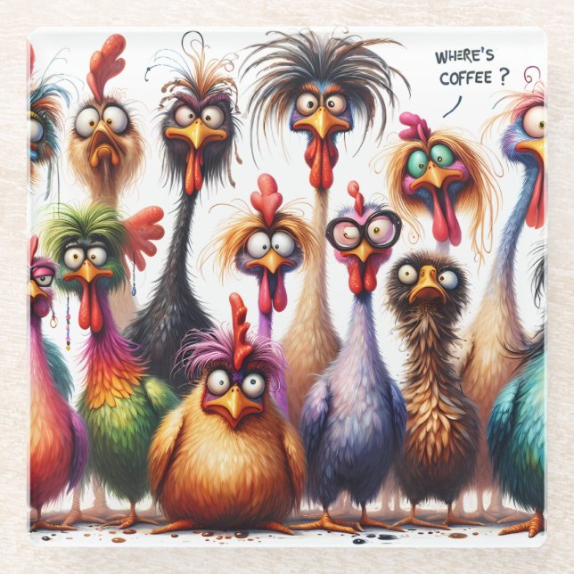 Funny Coffee Birds Glasuntersetzer (Vorderseite)