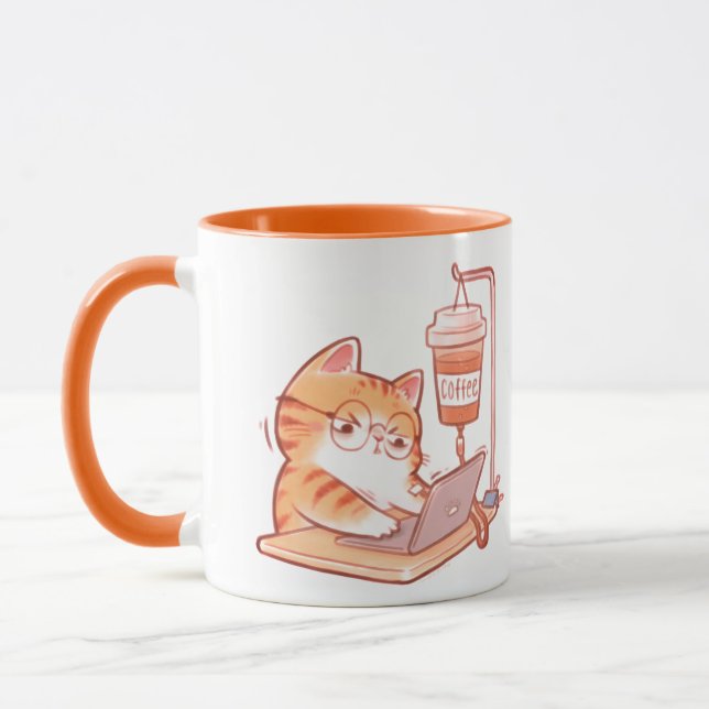 Funny Coffee Cat Mug, Cute Overworked Programmer G Tasse (Links)
