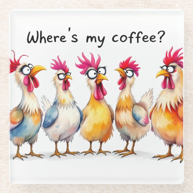 Funny Coffee/Chickens Glasuntersetzer (Vorderseite)
