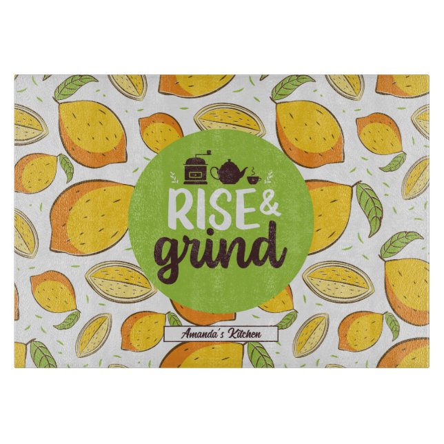 Funny Coffee Lover Zitat Vintag Lemon Muster Schneidebrett (Vorderseite)