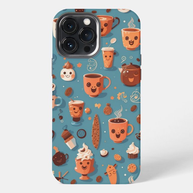 Funny Coffee Pattern iPhone 13 Pro Max Hülle (Rückseite)