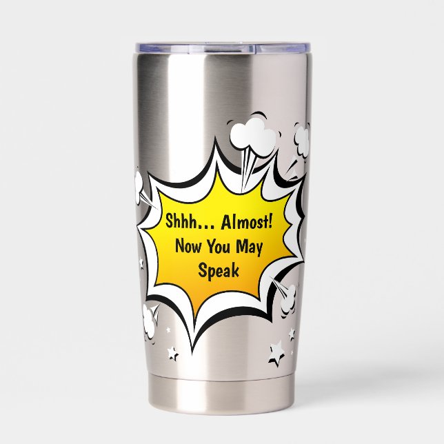 Funny Coffee Quote Comic Style Mug Thermobecher (Vorderseite)