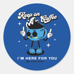 Funny Coffee Retro Mascot -3 Runder Aufkleber