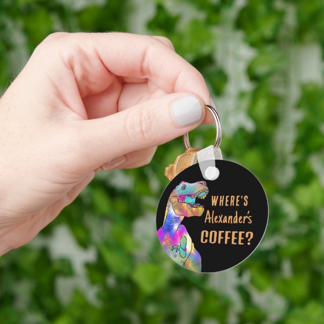 Funny Coffee T-Rex Psychedelic Dinosaur Schlüsselanhänger (Hand)