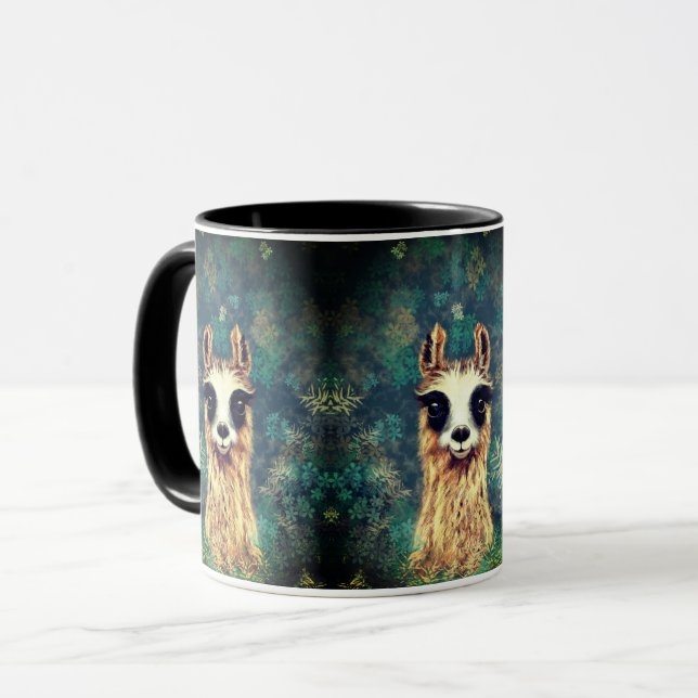 Funny Coffee Tasse mit Curious Llama (Vorderseite Links)