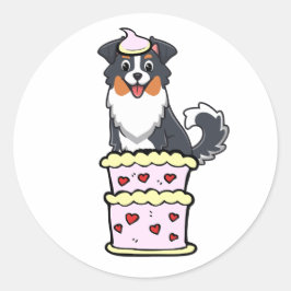 Funny Collie Hund springt aus einem Kuchen Runder Aufkleber