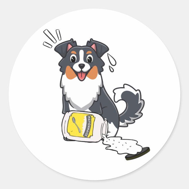 Funny Collie Hund verschüttete Mayonnaise Runder Aufkleber (Vorderseite)