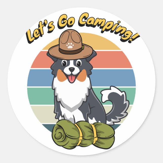 Funny Collie Hund will Camping zu gehen Runder Aufkleber (Vorderseite)