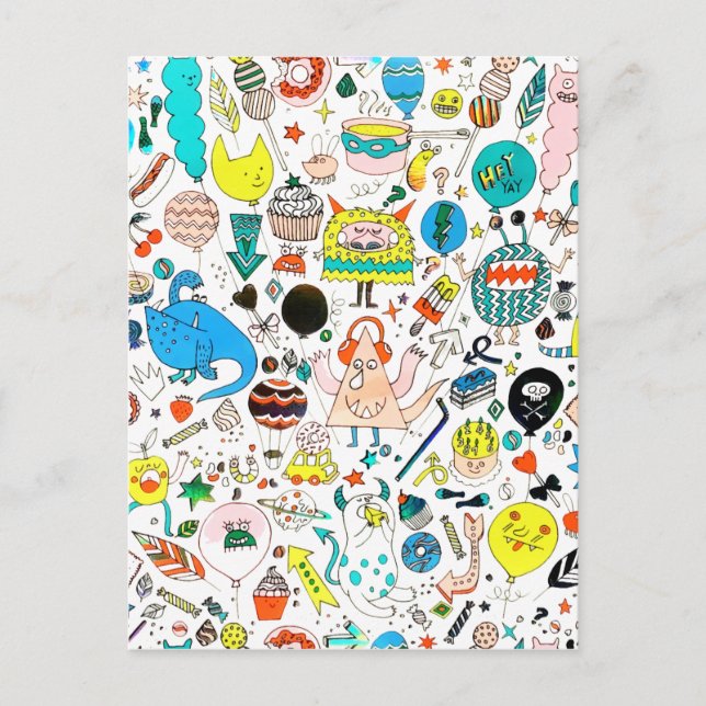 Funny Colorful Alien Monsters Partys Postkarte (Vorderseite)