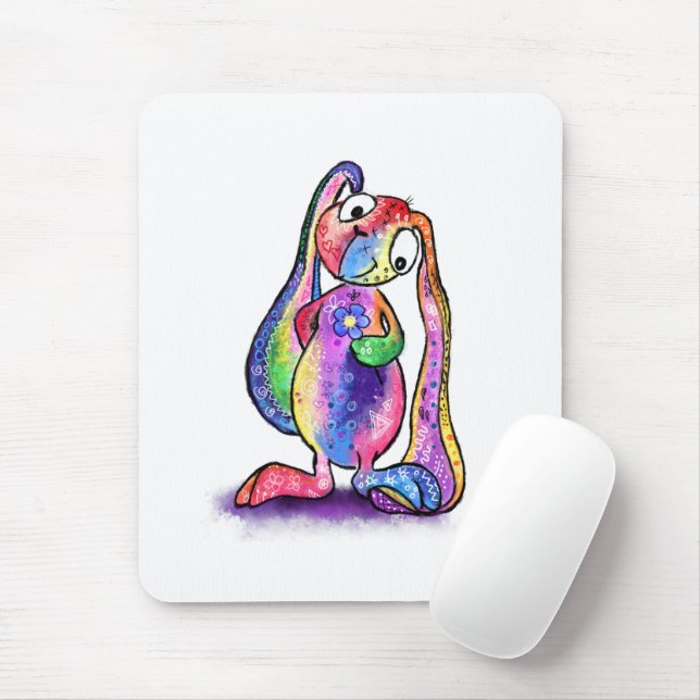 Funny Colorful Bunny Liebe Blume - Cartoon Zeichne Mousepad (Mit Mouse)