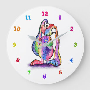 Funny Colorful Bunny Love Flower Clock Große Wanduhr