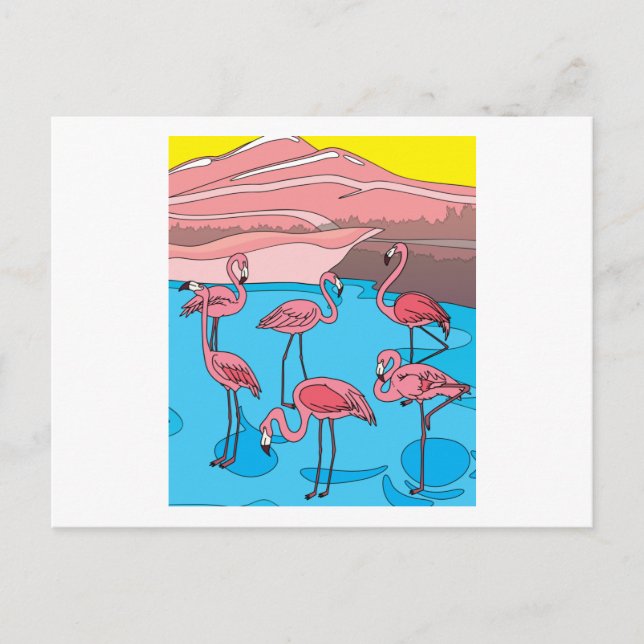 Funny Colorful Flamingos Freie Natur Postkarte (Vorderseite)