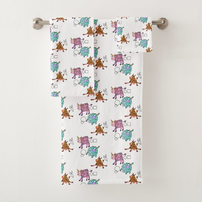 Funny Colorful Geometrie Kühe Badehandtuch Set (Insitu)