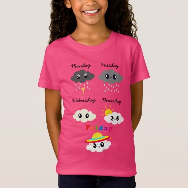 Funny Colorful Kawaii Clouds Grafischer Cartoon T-Shirt (Vorderseite)