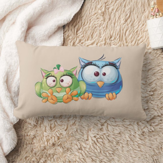 Funny Colorful Owls Lumbar Pillow Lendenkissen (Decke)