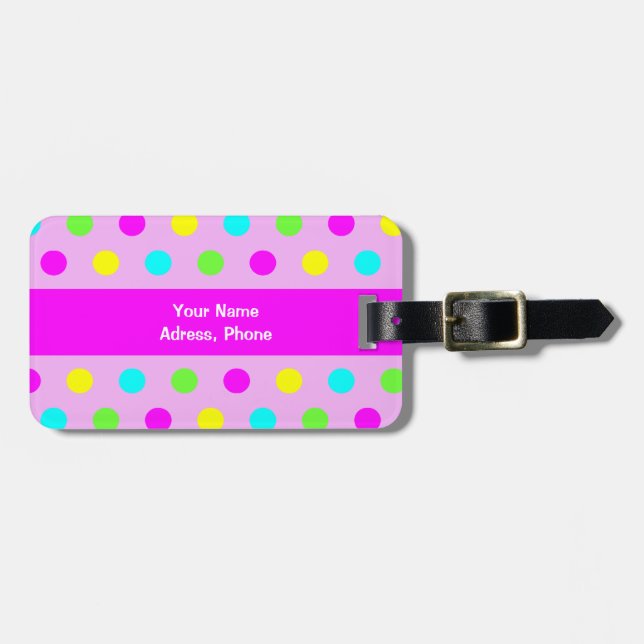 Funny Colorful Polka Dots Girly Gepäckanhänger (Vorderseite horizontal)