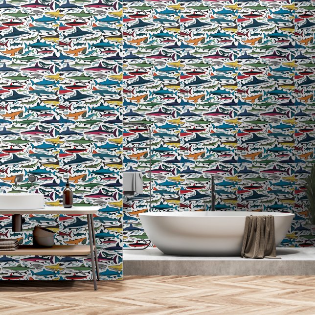 Funny Colorful Shark Abstrakt Tapete (Badezimmer)