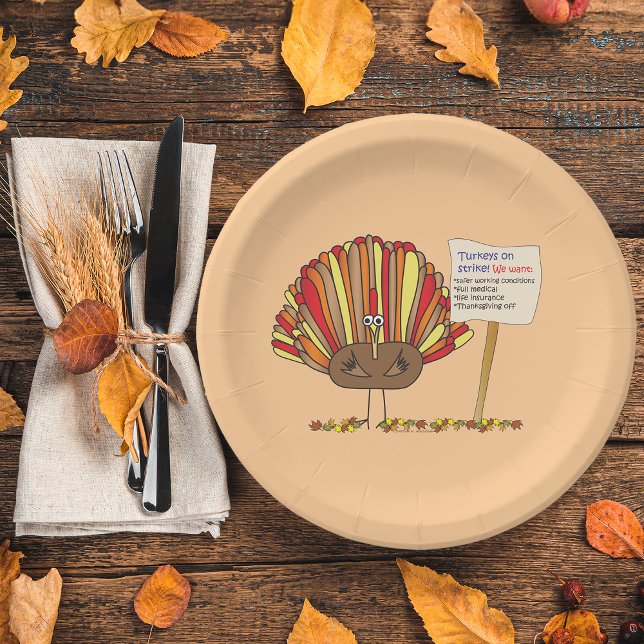 Funny, Colorful, Turkey Cartoon | Add Your Message Pappteller (Whoa! Check out this awesome cartoon Thanksgiving paper plate!)