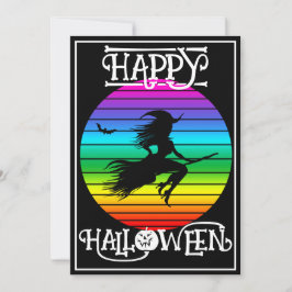 FUNNY COLORFUL WITTO ON BROOM HALLOWEEN-PARTY EINLADUNG