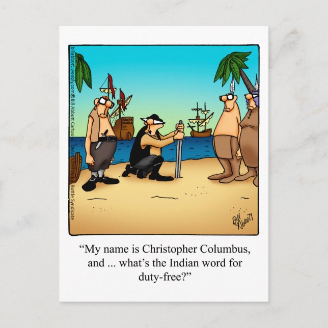 Funny Columbus Day Spaß Postcard Postkarte (Vorderseite)