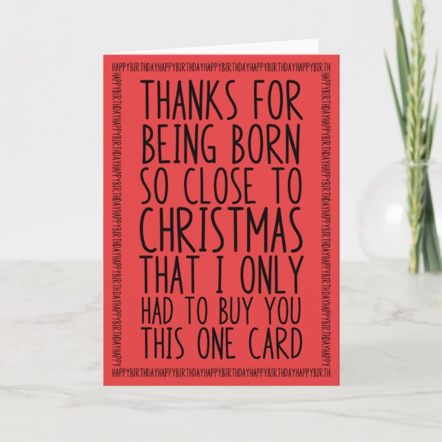 Funny Combined December Birthday and Christmas Red Karte (Vorderseite)
