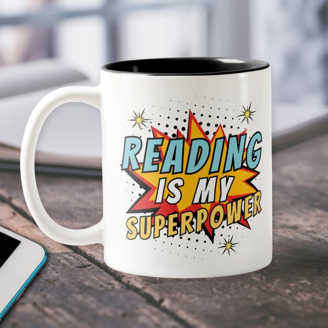 Funny Comic Book Reading ist meine Superpower Zweifarbige Tasse (Von Creator hochgeladen)