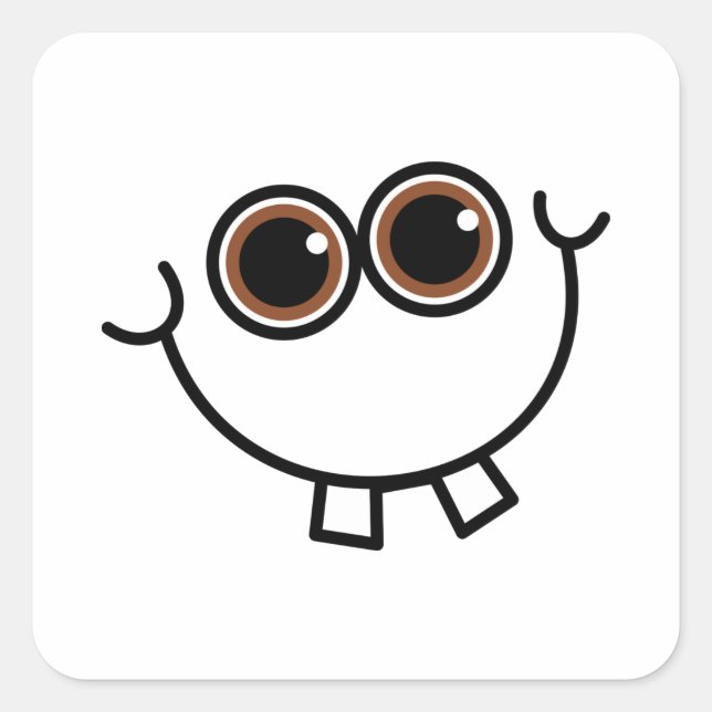Funny Comic Cartoon Expressive Happy Toothy Face Quadratischer Aufkleber (Vorderseite)