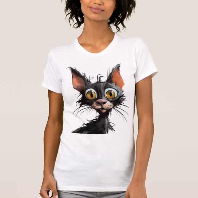 Funny Comic Karikatur Katze T-Shirt (Vorderseite)
