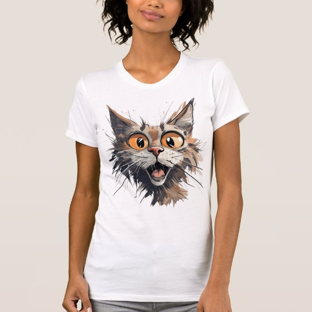 Funny Comic Karikatur Katze T-Shirt (Vorderseite)