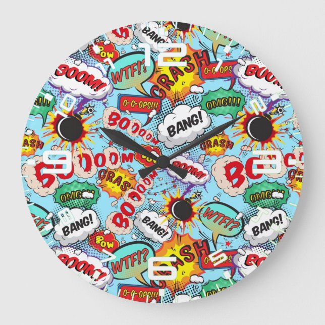 Funny Comic Pattern Große Wanduhr (Vorderseite)