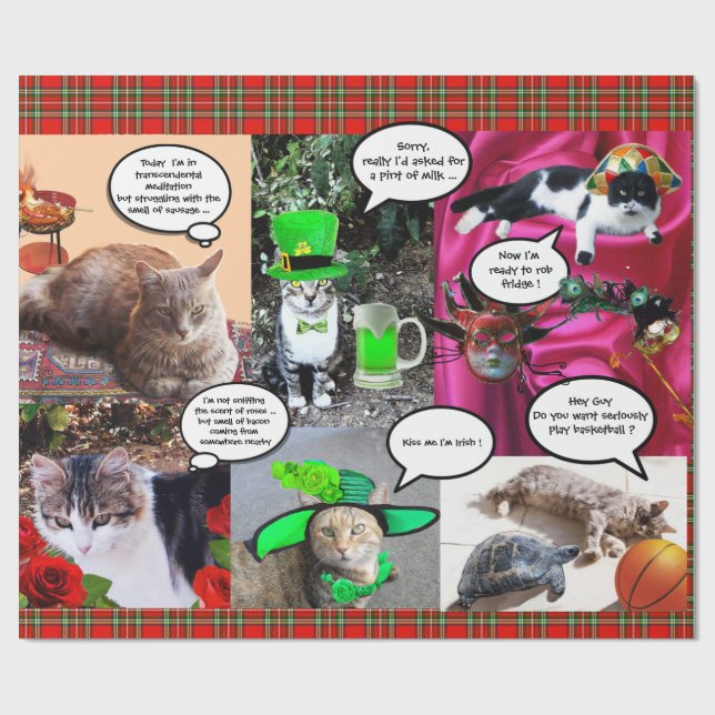 FUNNY COMIC STRIPS/WEIRD TALKING CATS, Red Tartan Geschenkpapier (Flach)