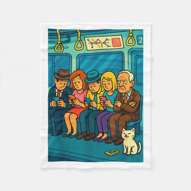 Funny Commuter Train Digital Detox Tech Satire Gif Fleecedecke (Vorderseite)
