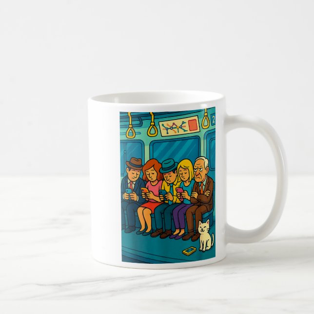 Funny Commuter Train Digital Detox Tech Satire Gif Kaffeetasse (Rechts)