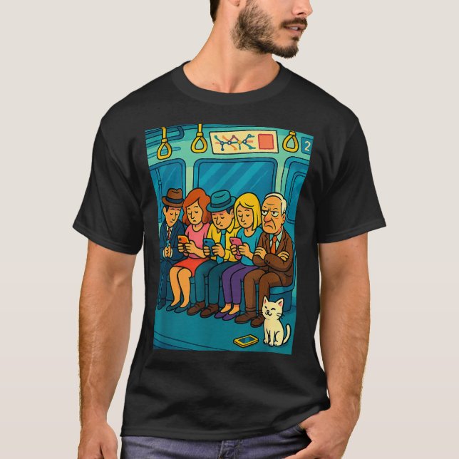 Funny Commuter Train Digital Detox Tech Satire Gif T-Shirt (Vorderseite)