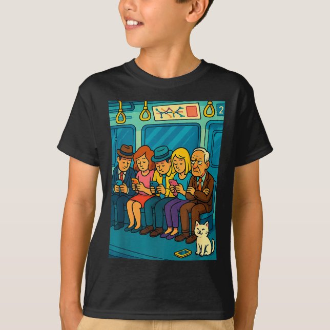 Funny Commuter Train Digital Detox Tech Satire Gif T-Shirt (Vorderseite)