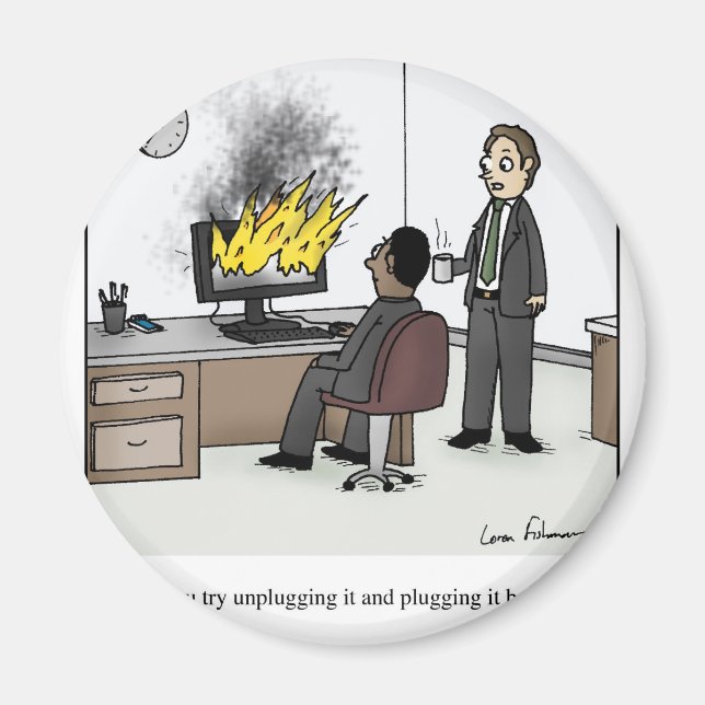 Funny Computer and Technology Office Cartoon Magnet (Vorne)