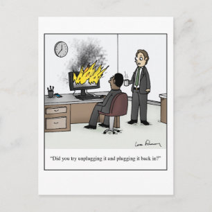 Funny Computer and Technology Office Cartoon Postkarte