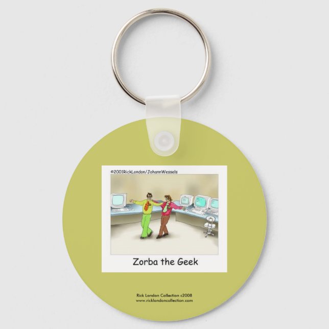 Funny Computer Geek Cartoon On Key Chain Schlüsselanhänger (Vorderseite)