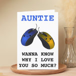 Funny Computer Maus klicken Tante Happy Birthday Dankeskarte<br><div class="desc">Suchen Sie eine einzigartige Möglichkeit, Ihre Liebe und Ihren Spaß zu Ihrer Tante auszudrücken? Unsere lustige Computermaus-Grußkarte ist die perfekte Wahl für Ihre Tante am Geburtstag! Passen Sie es an, indem Sie Ihre eigene persönliche Nachricht hinzufügen. Design verfügt über zwei Happy Blue und Gold Computer Mäuse. Eine tolle Art, Geburtstagwünsche...</div>