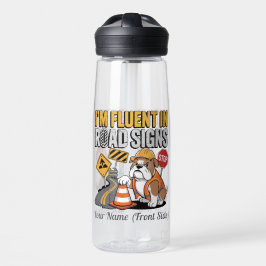Funny Construction Bulldog Cartoon Road Sign Trinkflasche