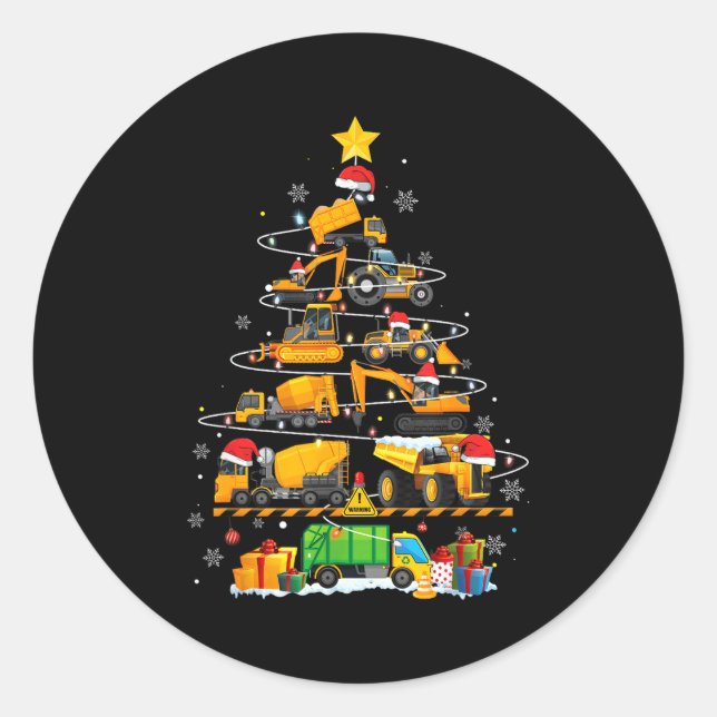 Funny Construction Excavator Truck Christmas Tree  Runder Aufkleber (Vorderseite)