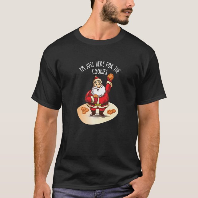 Funny Cookie Eating Santa Design T-Shirt (Vorderseite)