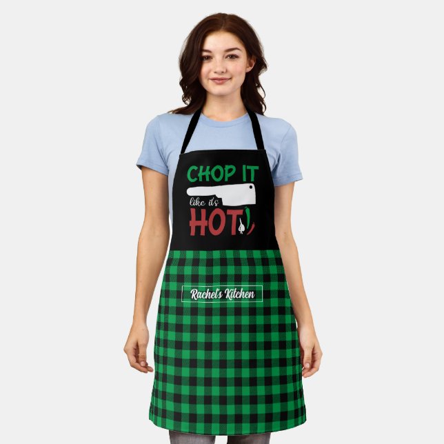 Funny Cooking Koch Chop It Black Green Kariert Schürze (Getragen)