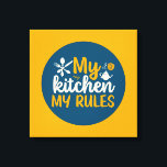 Funny Cooking my Kitchen My Rules Wall Art Leinwanddruck<br><div class="desc">Bunte Typografie mit Retro und lebhaften Farben. Die sonnigen Punts und Zitate über Essen, Kochen, Backen und Essen. Perfekte Dekoration für Ihre Küche, Ihr Abendessen, Café, Bäckerei oder Restaurant. Die Hintergrundfarbe (Kreis und Quadrat) ist über das Design Tool anpassbar.</div>