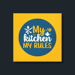 Funny Cooking my Kitchen My Rules Wall Art Leinwanddruck<br><div class="desc">Bunte Typografie mit Retro und lebhaften Farben. Die sonnigen Punts und Zitate über Essen,  Kochen,  Backen und Essen. Perfekte Dekoration für Ihre Küche,  Ihr Abendessen,  Café,  Bäckerei oder Restaurant. Die Hintergrundfarbe (Kreis und Quadrat) ist über das Design Tool anpassbar.</div>