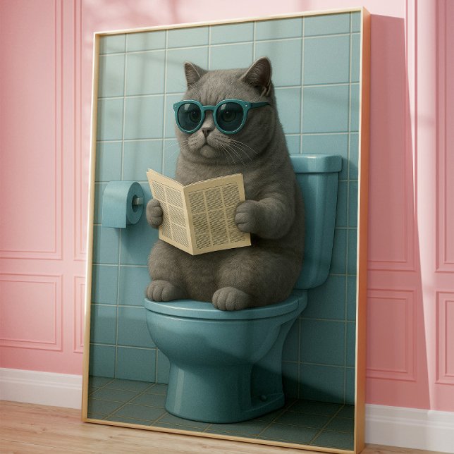 Funny Cool Cat Bathroom Trendy Wall Art  Poster (Von Creator hochgeladen)