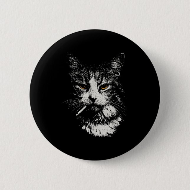 Funny Cool Cat Smoking Funny Meme Cigarette Cat Ga Button (Vorderseite)