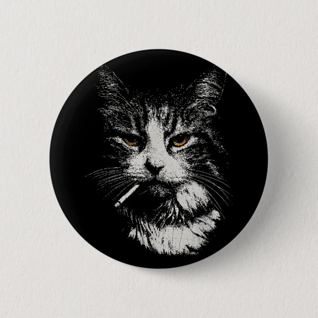Funny Cool Cat Smoking Funny Meme Cigarette Cat Ga Button (Vorderseite)