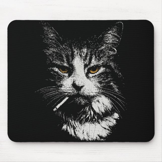Funny Cool Cat Smoking Funny Meme Cigarette Cat Ga Mousepad (Vorne)