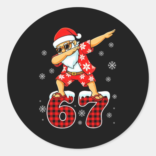 Funny Cool Dabbing Santa Hawaii 67 Meme Christmas  Runder Aufkleber (Vorderseite)